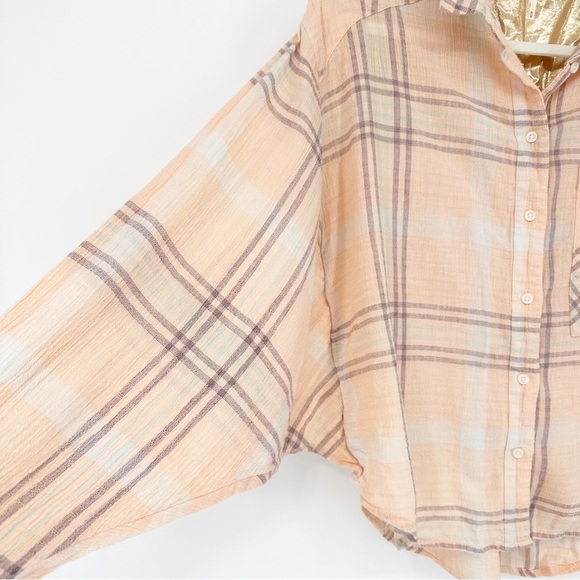 Free People Oversized Cropped Plaid Button Down Shirt - Picture 6 of 8